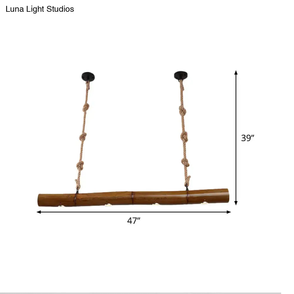 DecorBites™ bamboo tube island pendant light with natural wood finish and braided rope for farmhouse tube island lighting