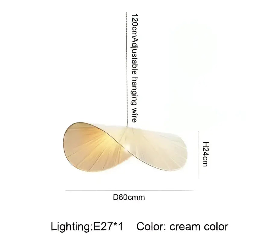 Cream-colored modern pendant light with twisted leaf design and e27 socket for bamboo wabi sabi chandelier lighting