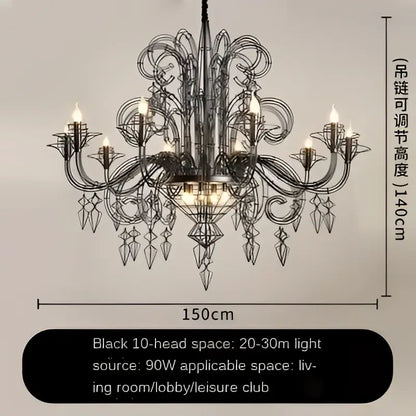 Baroque black candle chandelier with black wrought iron and crystal droplets for living room decorbites baroque black