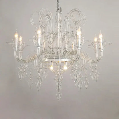 Elegant silver decorbites baroque designer led chandelier with intricate wireframe and crystal accents for dining room light