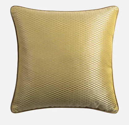 Gold-colored baroque floral olive and gold cushion cover with subtle texture and matching piping for living room decorbites decor
