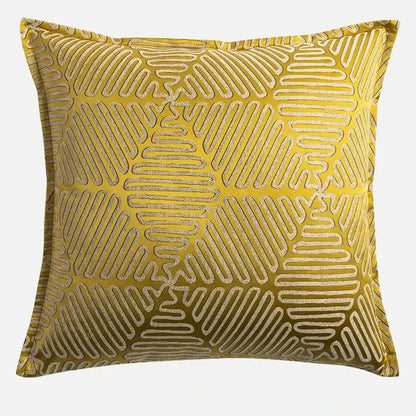 Yellow cushion cover with baroque floral geometry in metallic gold thread for decorbites cushion covers living room decor