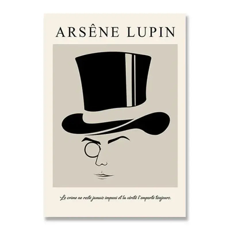 Decorbites™ black and white minimalist bauhaus canvas print featuring a black top hat with white stripe on off-white background