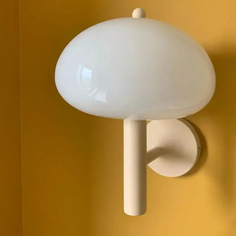 Bauhaus cream mushroom glass wall light with white frosted shade and matte finish for bedroom decorbites cream mushroom