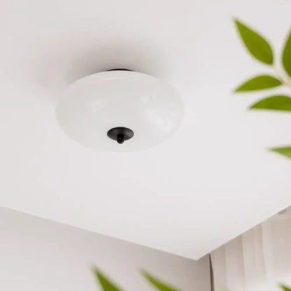 Cream white glass ceiling lamp with white frosted glass and black central fixture for dining room decorbites cream white