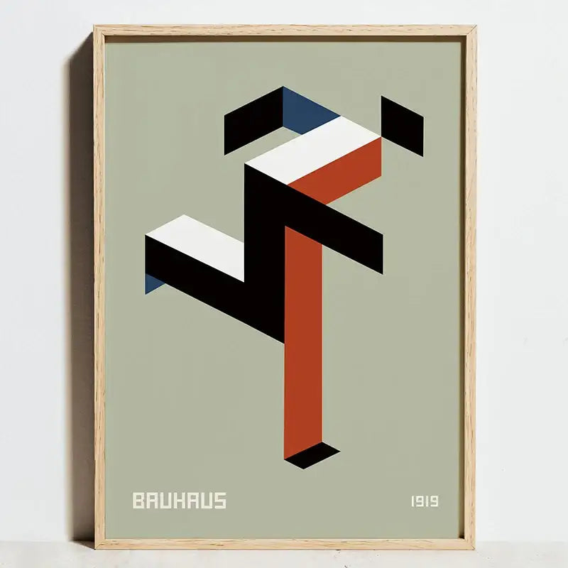 Minimalist decorbites™ bauhaus geometric exhibition posters canvas painting in black white and orange on sage green background