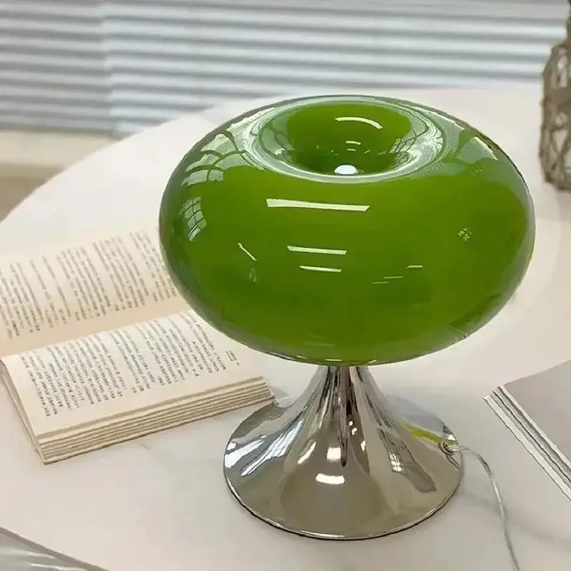 Bauhaus green glass led table lamp with vibrant green glass and sleek chrome base for living room use