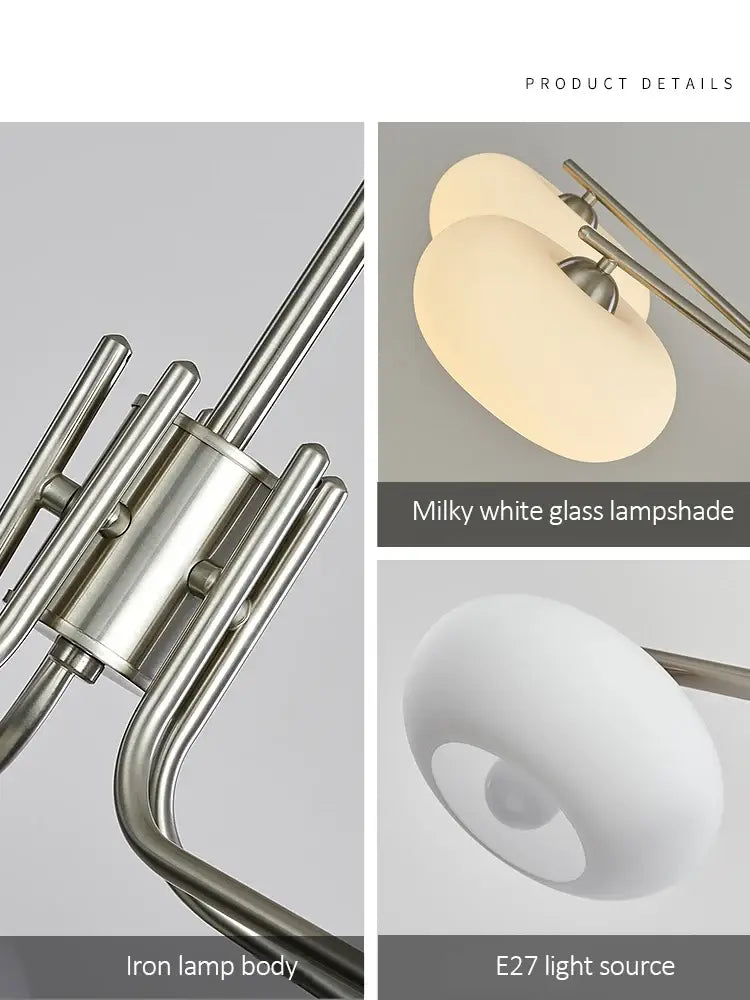 Modern minimalist glass persimmon chandelier with sleek iron body and milky white glass shades for dining room light