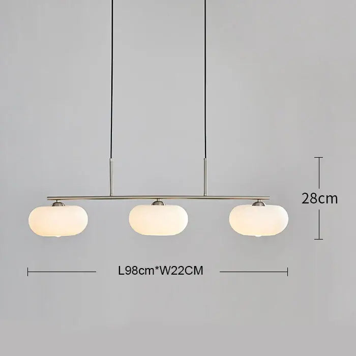 Modern minimalist bauhaus milk white glass persimmon chandelier with three frosted globes for dining room lighting