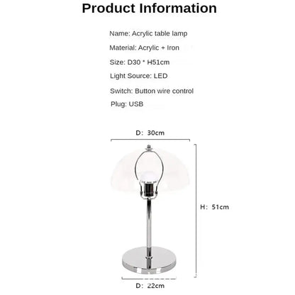 Bauhaus mushroom table lamp with a translucent blue dome shade and chrome iron base for bedroom night light