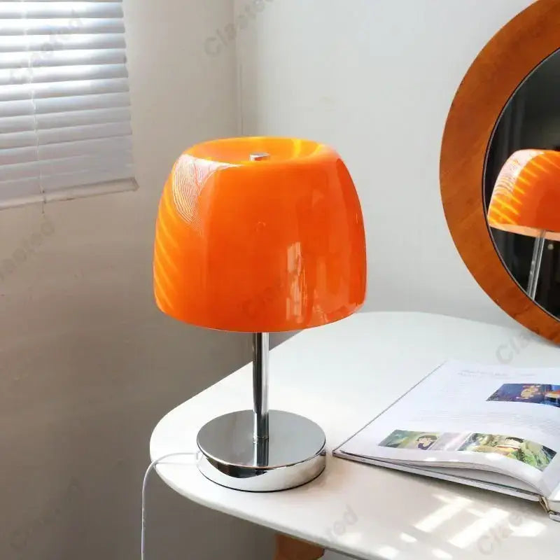 Bauhaus orange glass retro table lamp with sleek chrome base ideal as a stylish bedroom table lamp