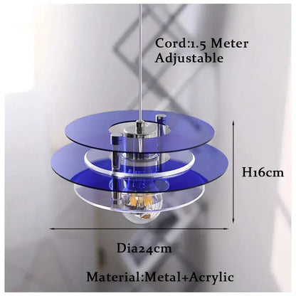 Blue acrylic tiered pendant acrylic chandelier with chrome metal accents for dining room bauhaus ph ufo design