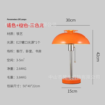 Vibrant orange bauhaus led table lamp with glossy ceramic dome and metallic base featuring e27 bulb socket for bedroom use