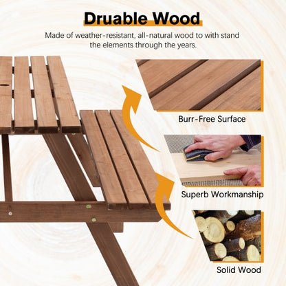8-Person-Brauner Holztisch für Picknick, Outdoor-Camping-Esstisch mit 2 Sitzen, Garten, DIY mit 2 integrierten Bänken, Tragfähigkeit 2220 lb