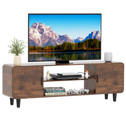 TV-Ständer für 55-Zoll-Fernseher, Medienmöbel mit Stauraumschränken, Tür mit weichem Scharnier und Griff, Medientisch für Wohnzimmer und Schlafzimmer, rustikal braun