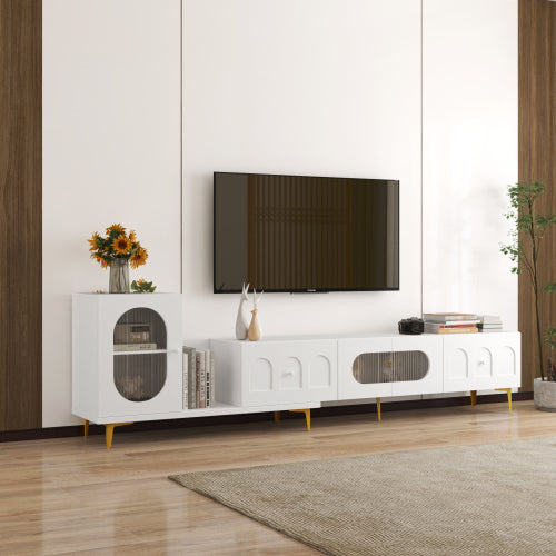 Holz Teleskop-TV-Ständer Rechteckiges Entertainment-Center, Medien-TV-Konsole für Wohnzimmer und Schlafzimmer