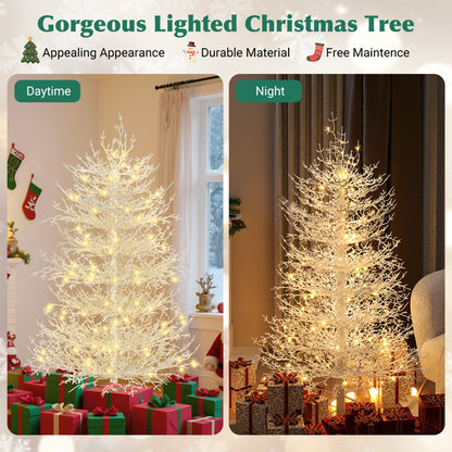 4FT Vorbeleuchteter Aspen-Fir-Künstlicher Weihnachtsbaum, Scharnierter Weihnachtsbaum mit 280 Schnee-bestäubten Astspitzen, 230 Warmweißen LED-Lichtern, Feiertags-Korallen-Weihnachtsbaum für Zuhause und Party