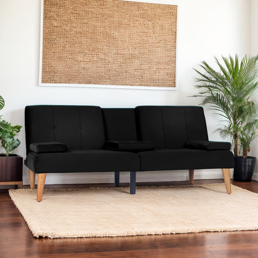 Moderne Samt bezogene Futon-Sofabett mit 2 Getränkehaltern für das Wohnzimmer