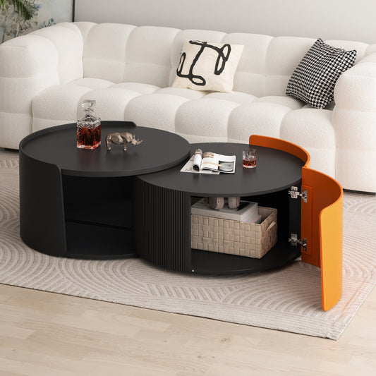 Nistender Couchtisch, Runde Nisttische und Beistelltische für kleine Räume, Moderne Beistelltische mit ausziehbarem Schiebetischplatte für Wohnzimmer, Büro, Schwarz, Keine Montage erforderlich
