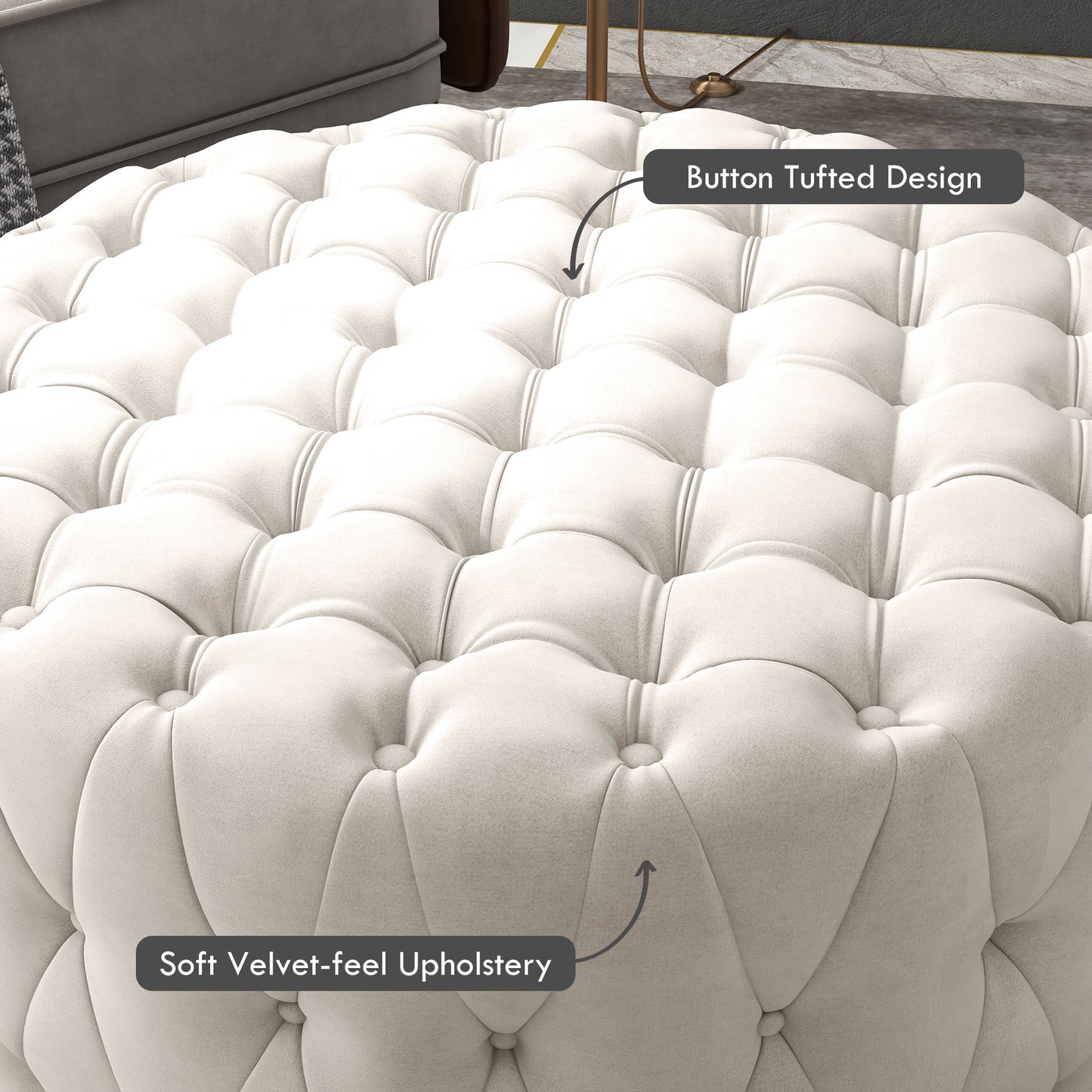 Round Ottoman Coffee Table with Velvet-feel Upholstery