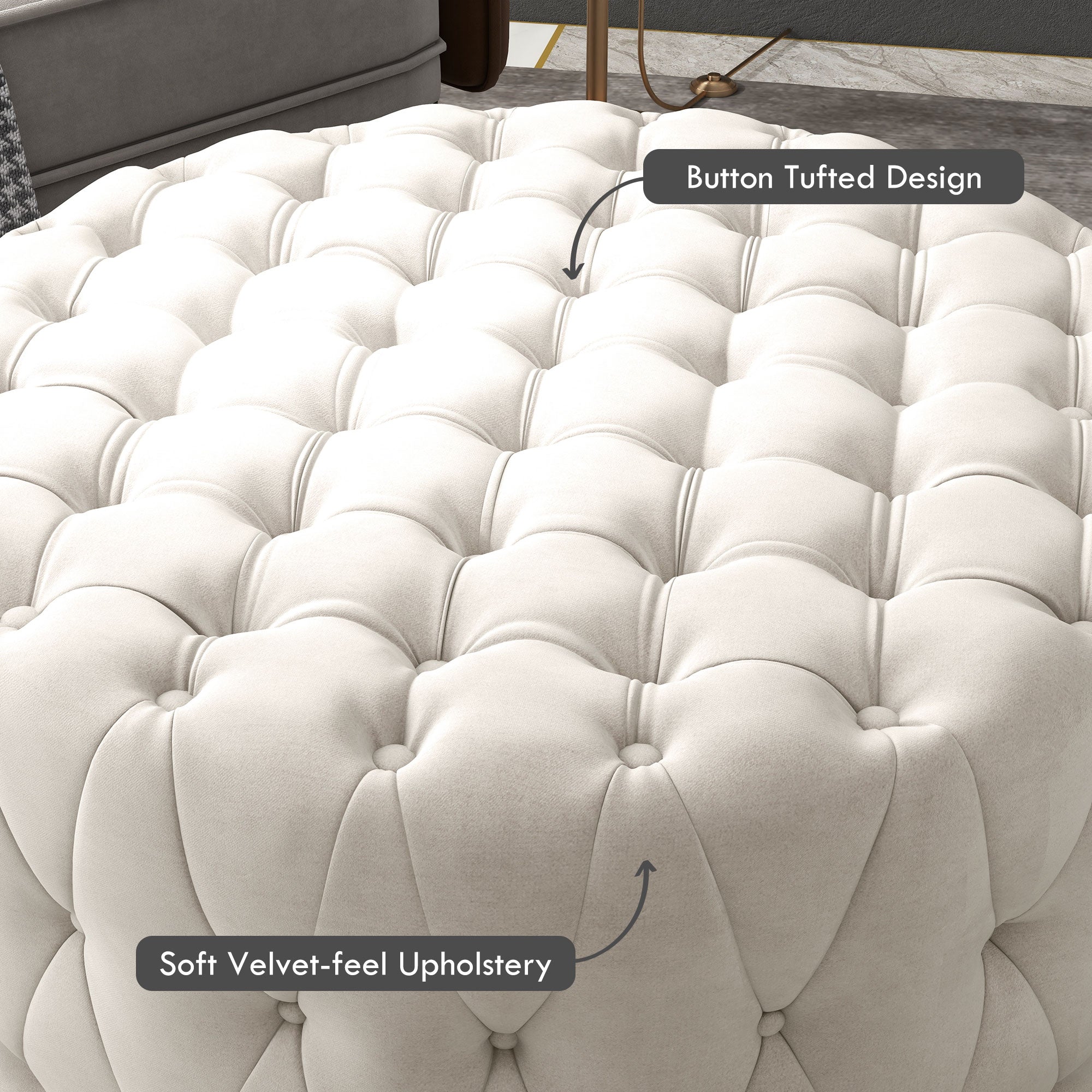 Gray Velvet Ottoman Table