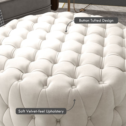 Round Ottoman Coffee Table with Velvet-feel Upholstery