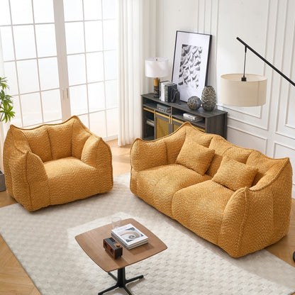 Komprimierter Plüsch-Sitzsack-Sofa-Couch – Mit Hochfestem Schaumstoff Gefüllt, Ultra-Weiches Bouclé-Loungestuhl für Eine oder Zwei Personen, Gemütliches Wohnzimmer-Sitzmöbel zum Lesen, Spielen & Entspannen, Platzsparende Vakuumverpackung