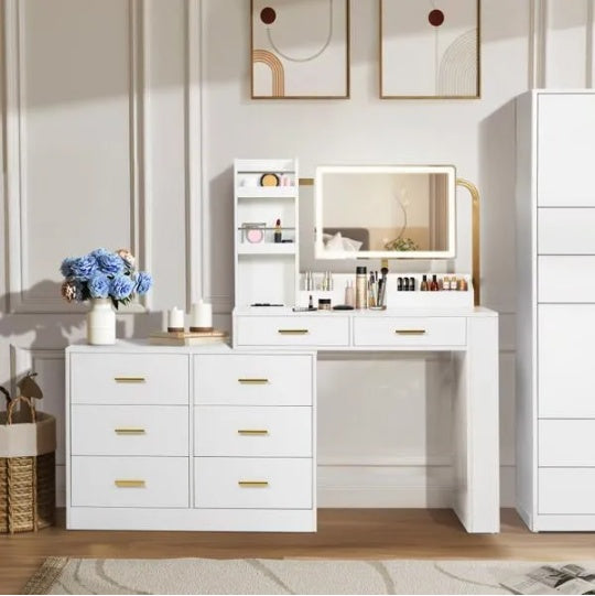 Moderne weiße 8-Schubladen-Kommode für das Schlafzimmer – Geräumige Aufbewahrung Breite Schubladenschrank, robust und sicher
