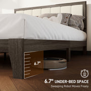 Bettgestell Queen-Size mit Kopfteil, Plattform-Bettgestell mit Holzlatten, kein Boxspring nötig, Anthrazitgrau
