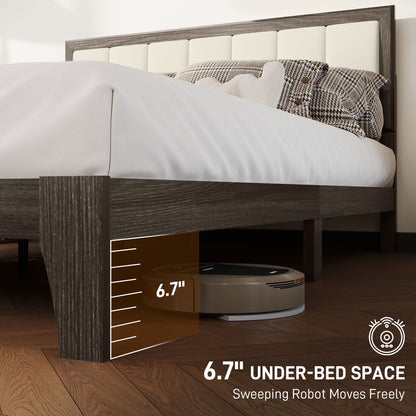 Bettgestell Queen-Size mit Kopfteil, Plattform-Bettgestell mit Holzlatten, kein Boxspring nötig, Anthrazitgrau