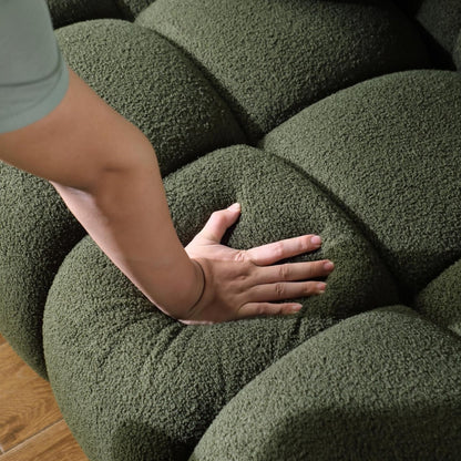87,4 Länge, 35,83 Zoll Tiefe, menschliche Körperstruktur für US-Amerikaner, Marshmallow-Sofa, Bouclé-Sofa, 3-Sitzer, OLIVGRÜN BOUCLE
