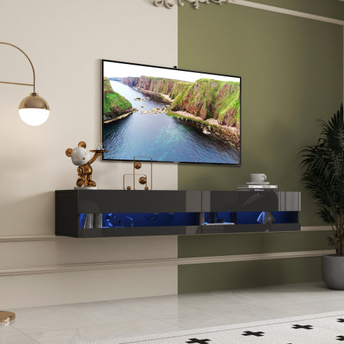 180 Wandmontierter Schwebender 80-Zoll-Fernseherständer mit 20-farbigen LEDs und Ladestation
