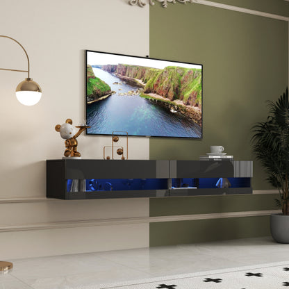 180 Wandmontierter Schwebender 80-Zoll-Fernseherständer mit 20-farbigen LEDs und Ladestation