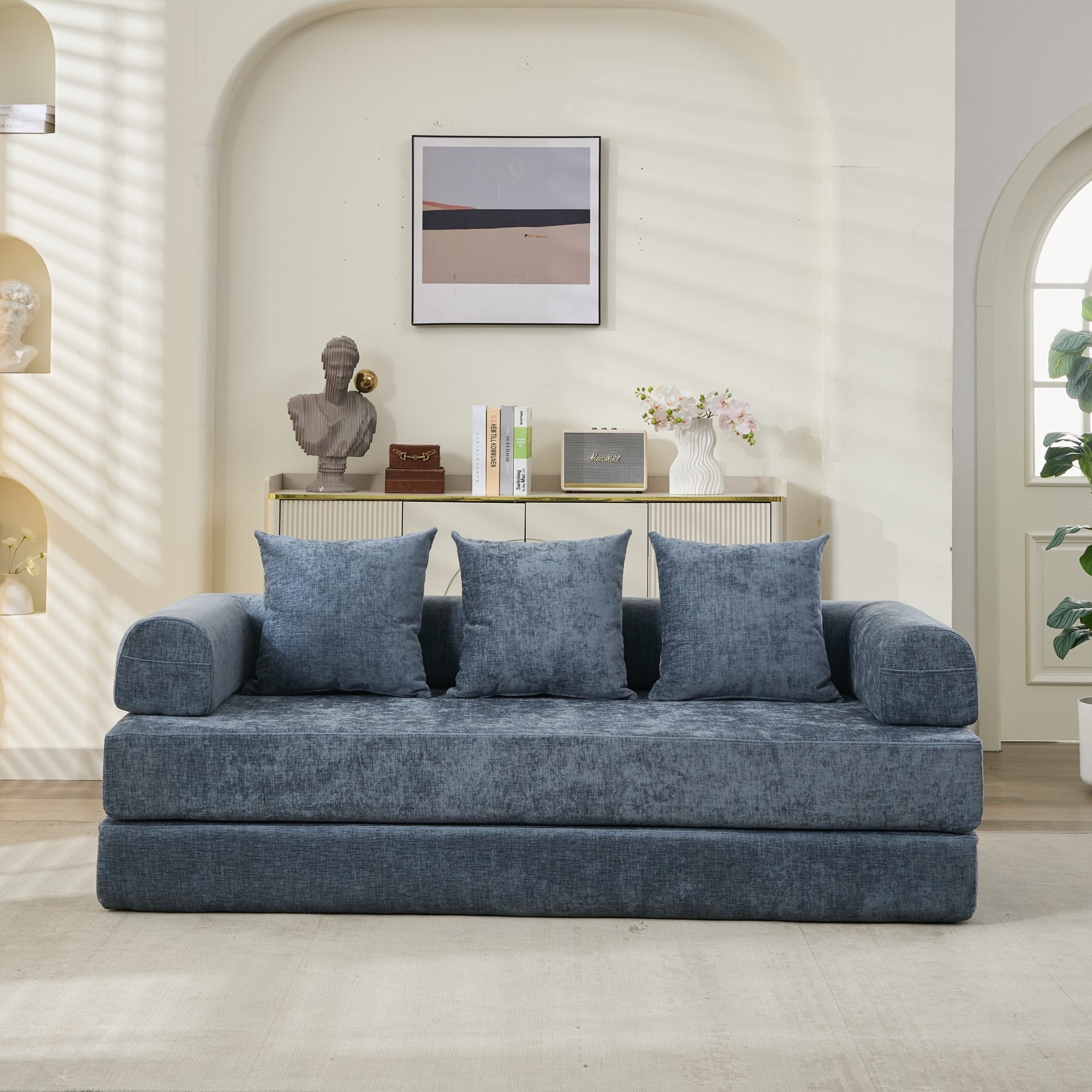 Blue Chenille Floor Sofa