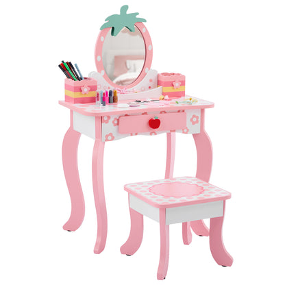 Weißes MDF, sprüh lackiertes 1-Schubladen-2-Arbeitsplatten-Speicherbox-Kinder-Ankleidetisch-Set mit Apfel-Druck