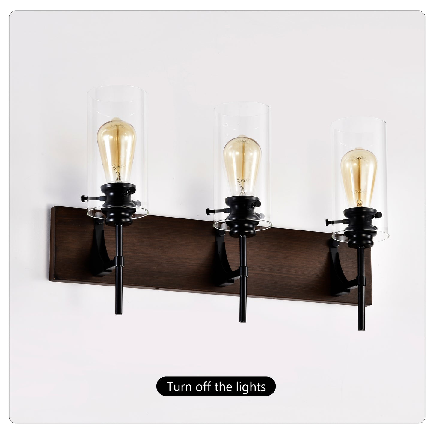 3-Lichtiges mattschwarzes Holzfarbenes Badezimmerleuchten-Set, moderne Waschtischleuchten mit Glasschirm, vintage Badezimmerleuchte über dem Spiegel Wandlichter für Küche, Esszimmer, Schlafzimmer, Flur