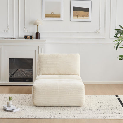 Moderne Kompressions-Matratzen-Sofa, Einzelne Chaiselongue für das Wohnzimmer, Haustierfreundliches Wolkenmodulares Ecksofa, Corduroy-Stoff, Verschiebbare Pouf, Keine Montage erforderlich, Beige