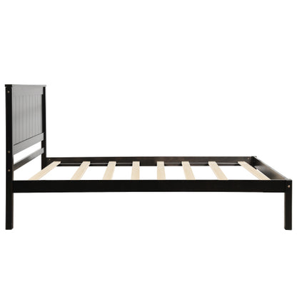 Bettgestell mit Kopfteil, Holzlamellenunterstützung, Kein Lattenrost erforderlich, Einzelbett, Espresso