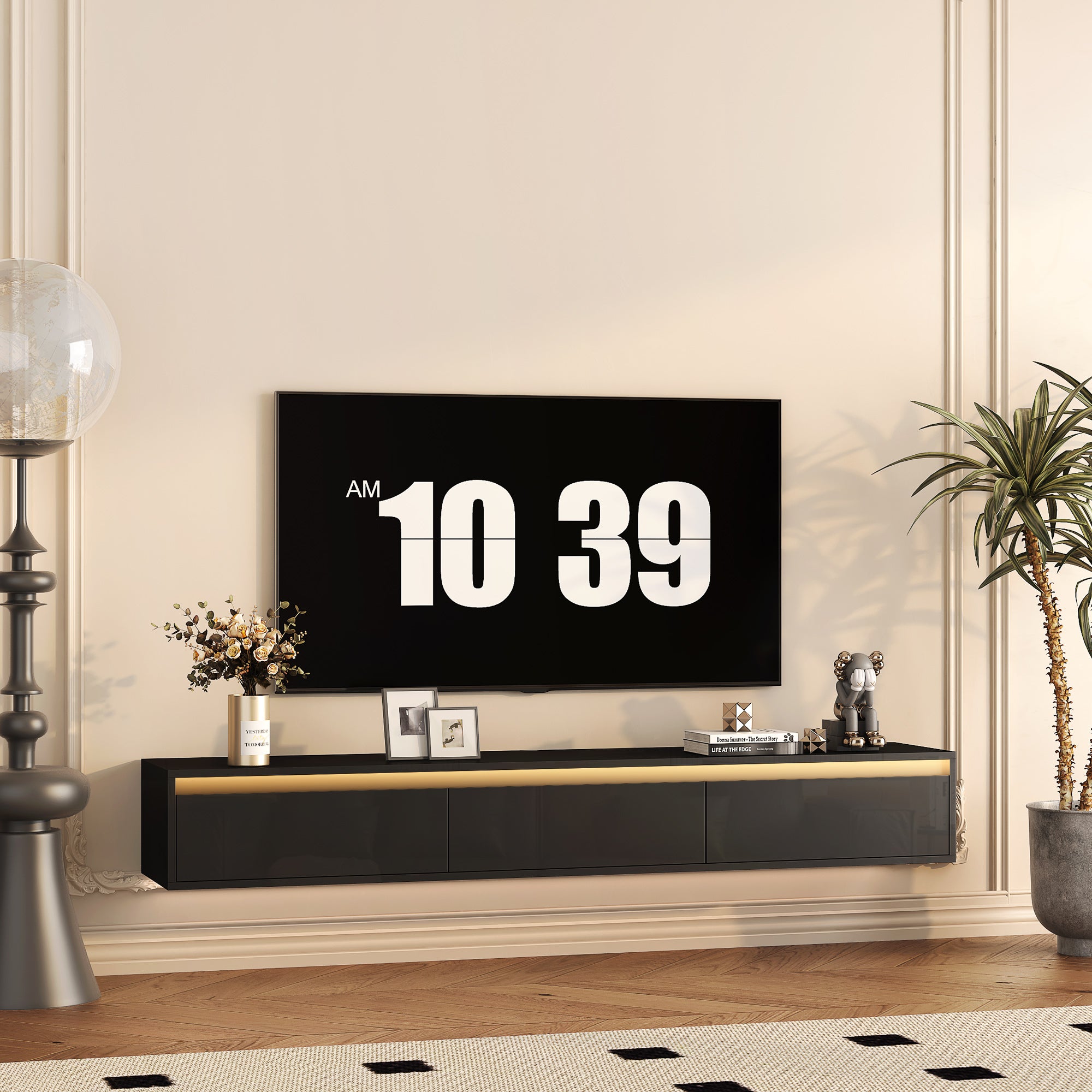 Black LED Wall TV Stand