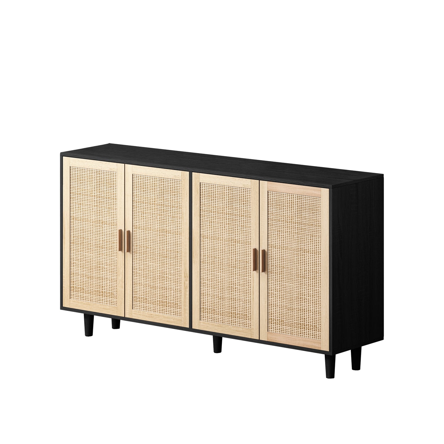 62,20 Elegantes und funktionales 4-Türenschrank aus Rattan für dekorative Aufbewahrung, für Schlafzimmer, Wohnzimmer, Büro, einfache Montage, Schwarz