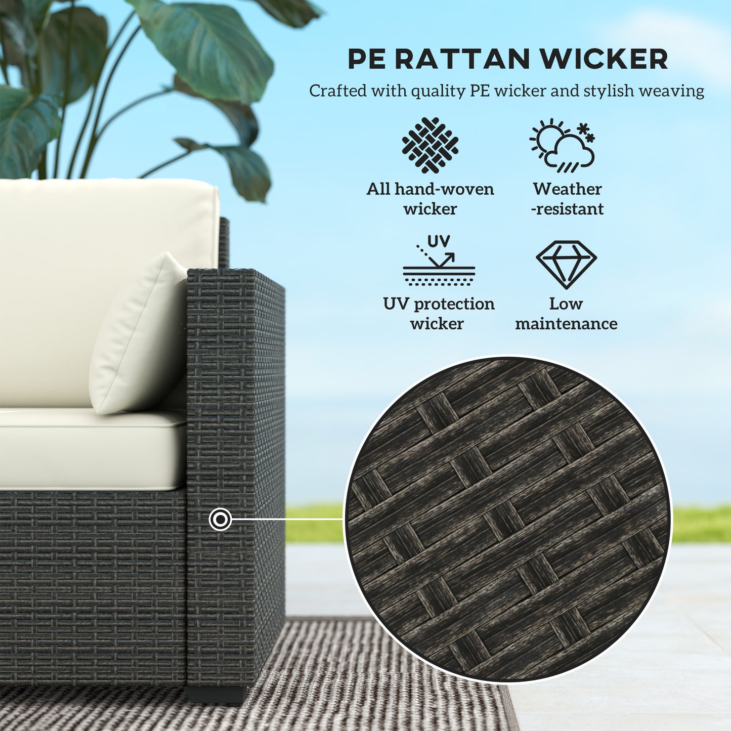 Patio Couch PE Deep Seating Outdoor Sofa with Removable Cushions