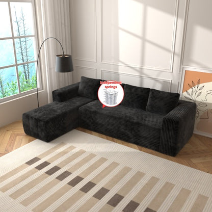 Cloud-Sofagarnitur mit L-förmiger Chaise, Moderne modulare Sitzbank mit tiefer Sitzfläche, Bezogene Sofas mit rechtsgerichteter Chaise für Wohnzimmer und Schlafzimmer, Keine Montage erforderlich, Schwarzer Plüsch-Cordstoff