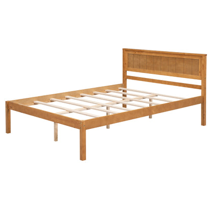 Bettgestell mit Kopfteil, Holzlamellenunterstützung, Kein Lattenrost erforderlich, Doppelbett, Eiche