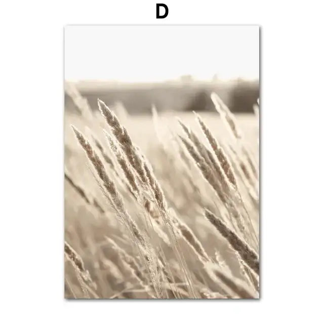 Beige-toned wheat stalks with soft golden lighting on a beach landscape canvas wall art for home decor by decorbites