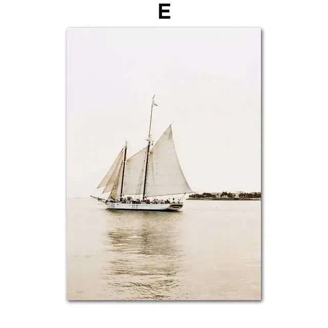 Decorbites™ beach landscape canvas wall art featuring a white sailboat on calm waters for stylish home decor