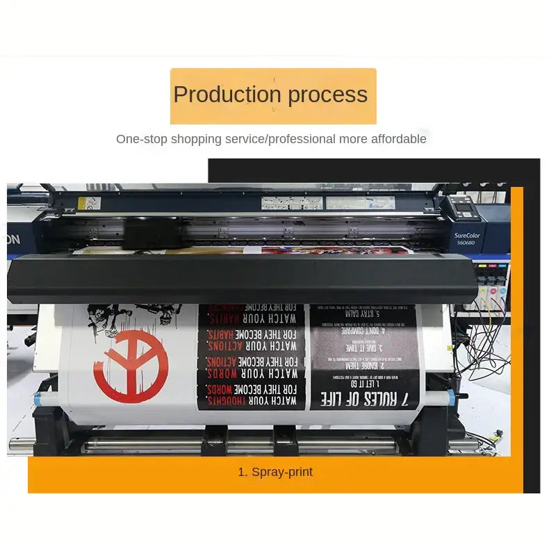 Surecolor 5068d printer producing decorbites blue beach cabin forest canvas wall art on white material with red logo