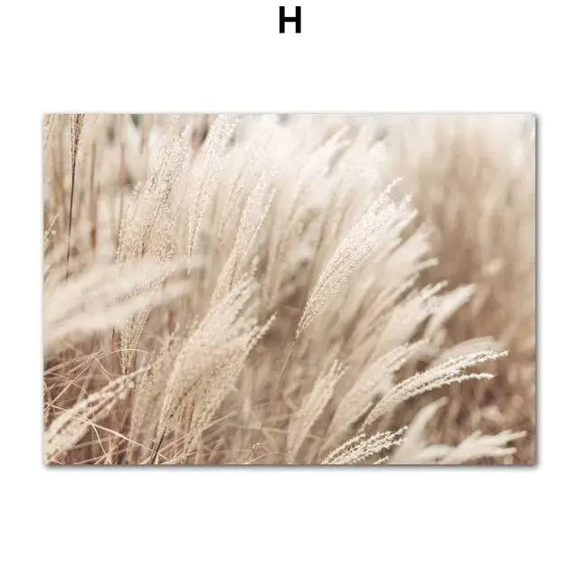 Beige-toned canvas wall art by DecorBites featuring soft-focus tall grasses for bohemia beach home decor
