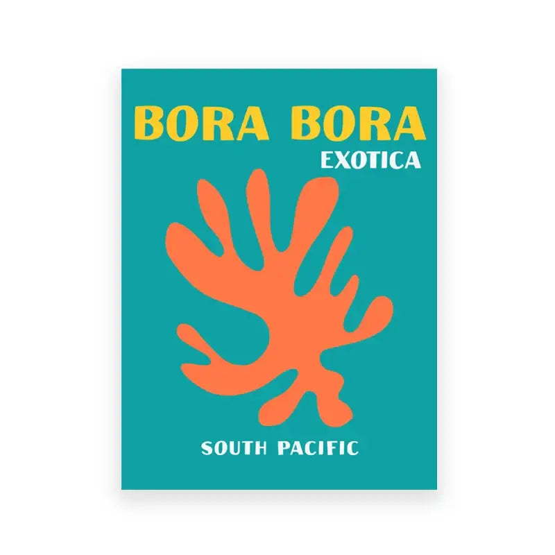 Teal decorbites™ beach travel poster featuring orange coral design and bold text for living room wall decor