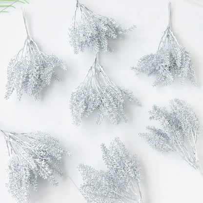 Silver metallic faux foliage sprigs with feathery texture as decorbites golden wheat ear beige artificial plants for decor