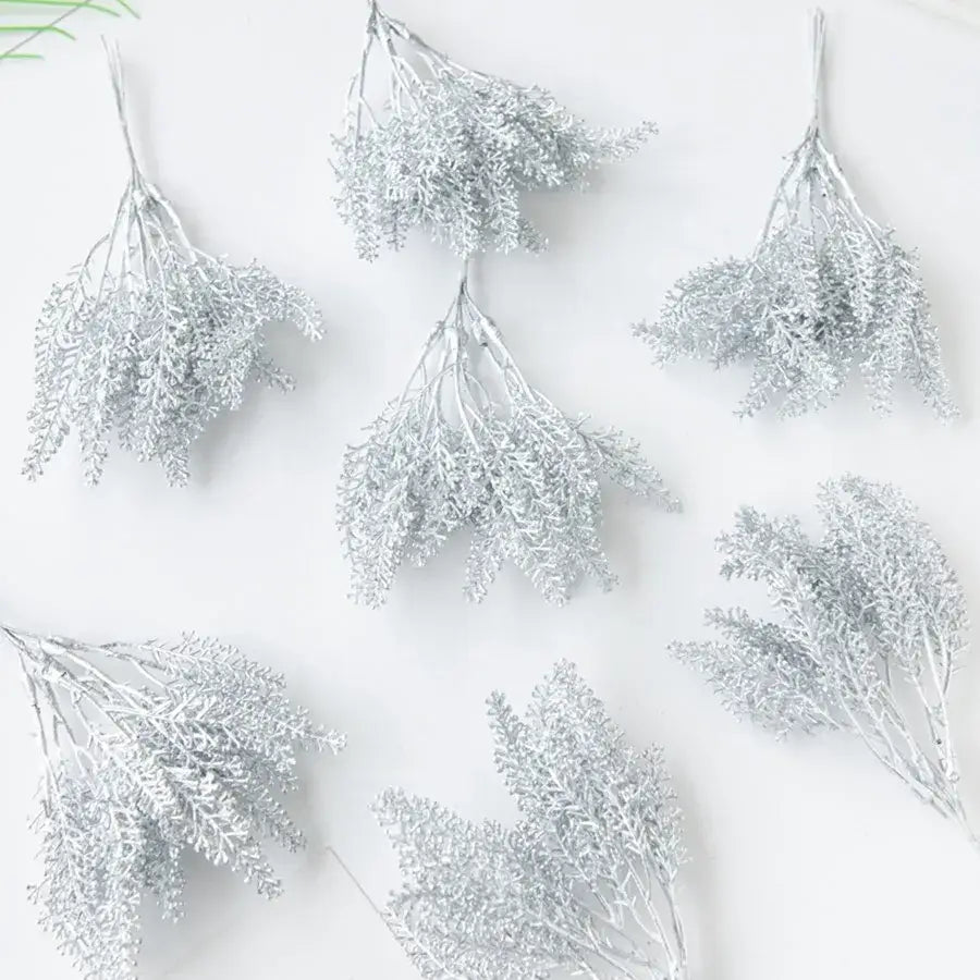 Silver metallic faux foliage sprigs with feathery texture as decorbites golden wheat ear beige artificial plants for decor